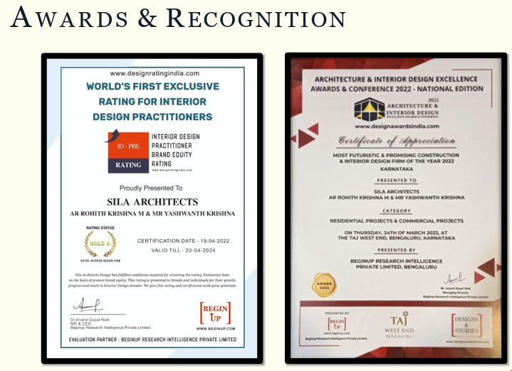 Sila Architects Awards Certificates