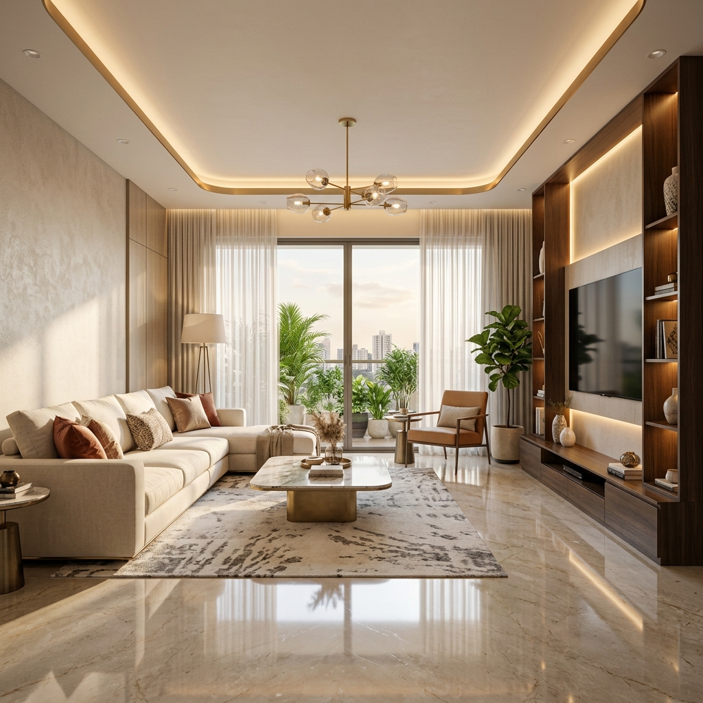 Elegant living room interior design Bangalore
